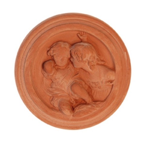 Pannello tondo con putti in terracotta
