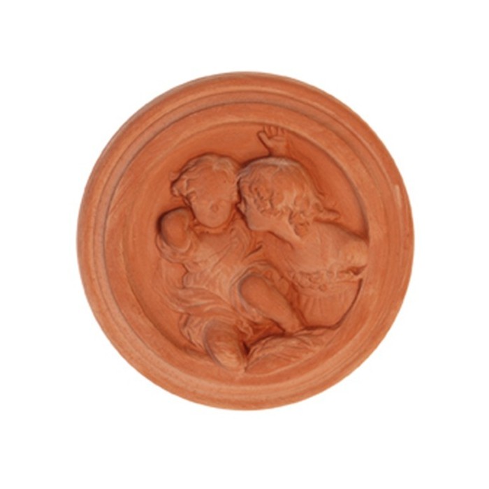 Pannello tondo con putti in terracotta