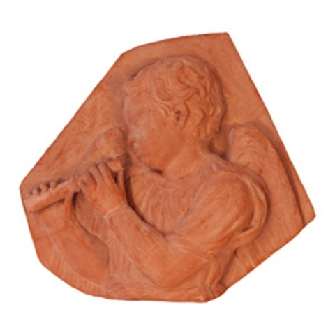 Pannello angelo con flauto in terracotta