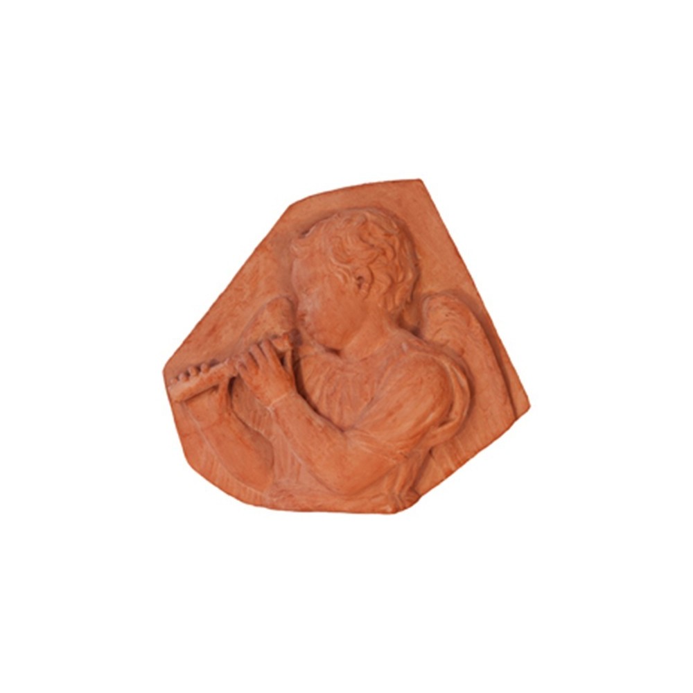 Pannello angelo con flauto in terracotta