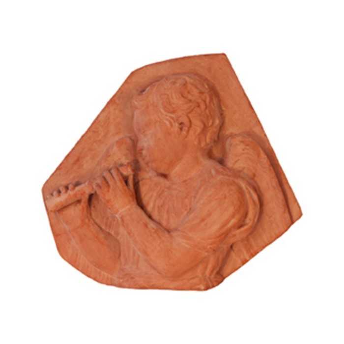 Pannello angelo con flauto in terracotta