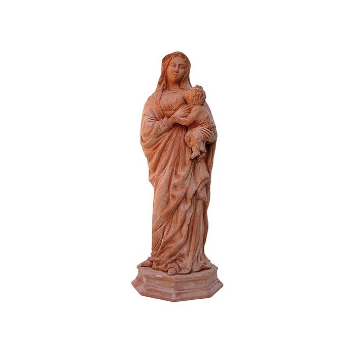 Statua Madonna con bambino in terracotta
