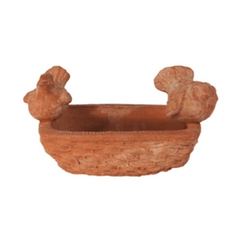 Cesto rettangolare con uccellini in terracotta