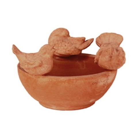 Cesto liscio con uccellini in terracotta