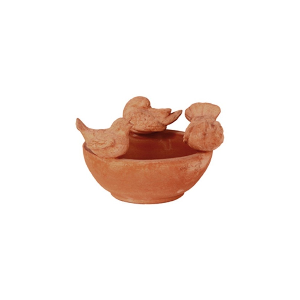 Cesto liscio con uccellini in terracotta