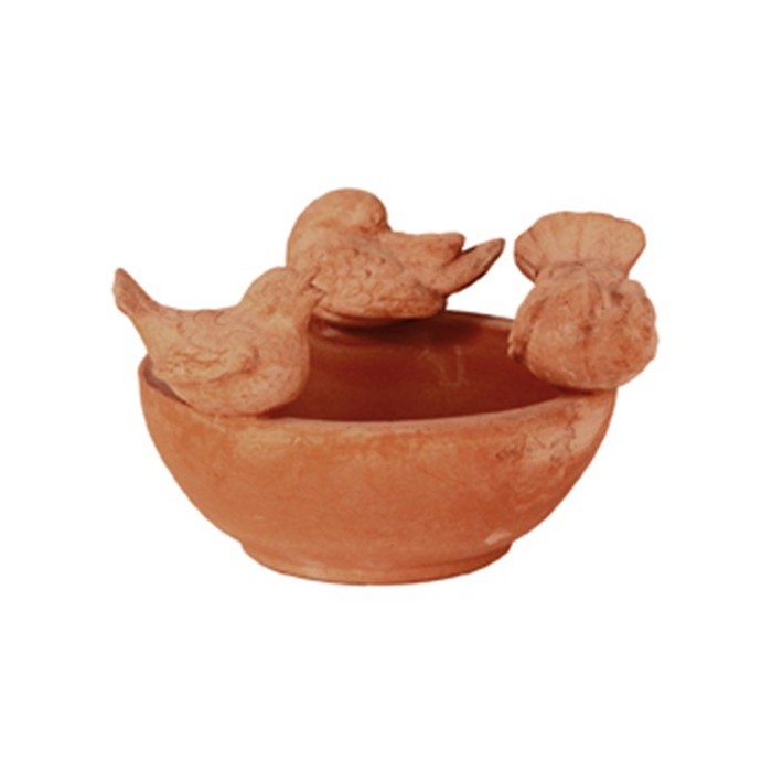 Cesto liscio con uccellini in terracotta