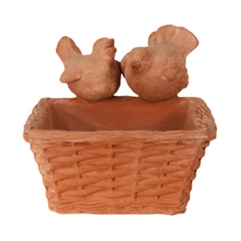 Cesto quadrato con uccellini in terracotta