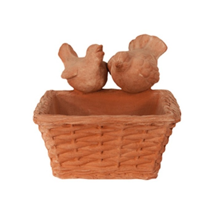 Cesto quadrato con uccellini in terracotta