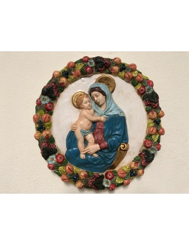 Madonna Robbiana Patinata Colorata e Oro in Ceramica