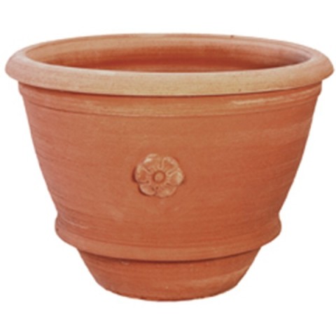 Round terracotta vase with a lathe-turned rosette