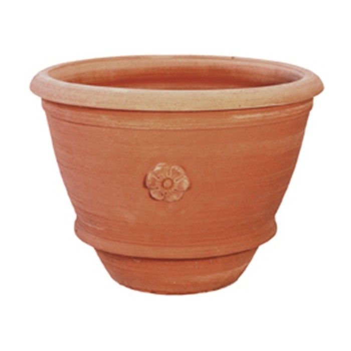 Round terracotta vase with a lathe-turned rosette