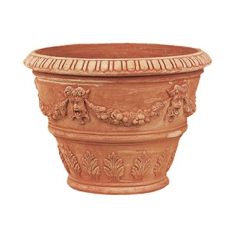Vaso Decorato con Maschere in Terracotta d'Impruneta | Terrecotte Cestenoli