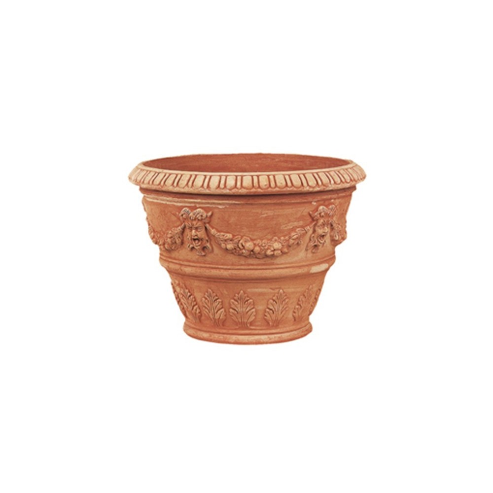Vaso Decorato con Maschere in Terracotta d'Impruneta | Terrecotte Cestenoli