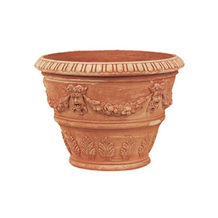 Vaso Decorato con Maschere in Terracotta d'Impruneta | Terrecotte Cestenoli