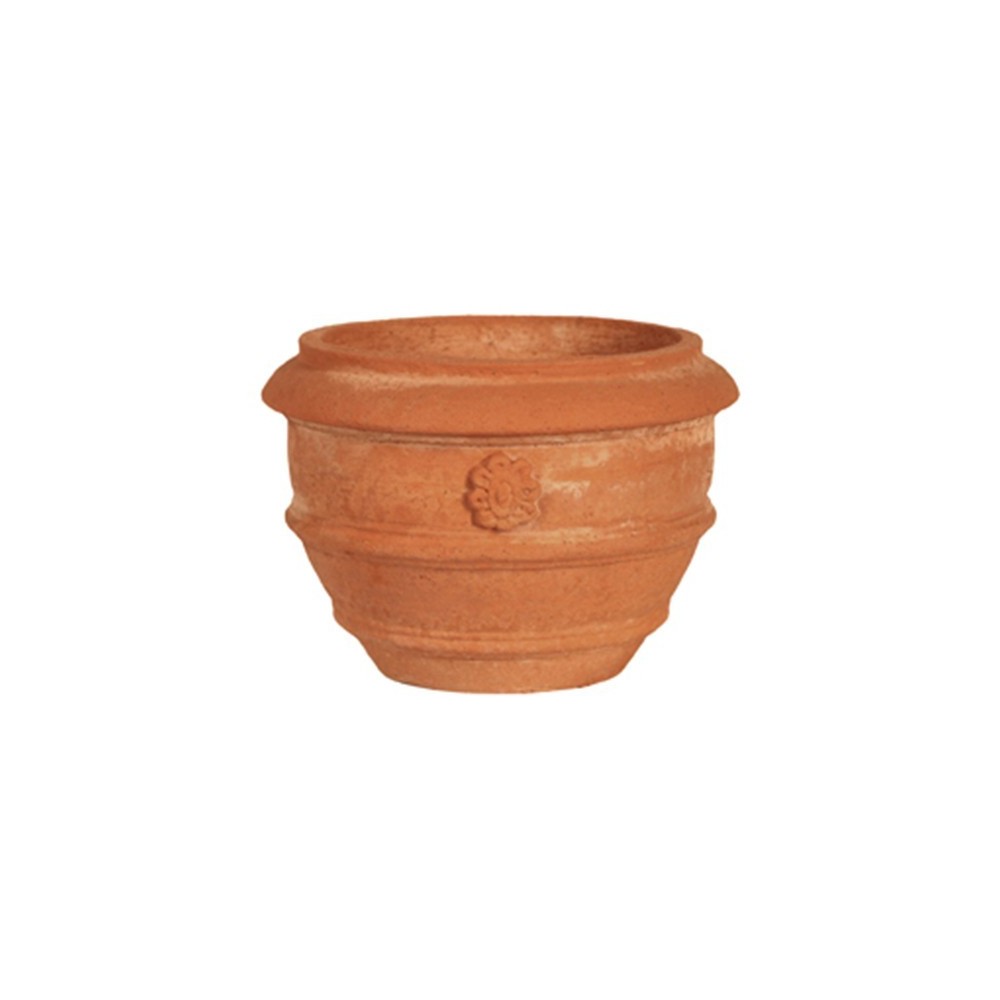 Vaso tondo mignon con rosetta in terracotta | Terrecotte Cestenoli