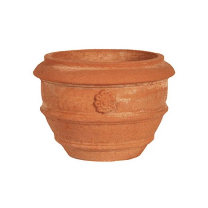 Vaso tondo mignon con rosetta in terracotta | Terrecotte Cestenoli