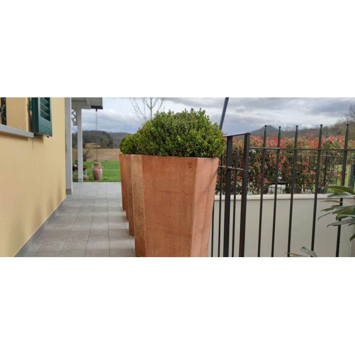 vaso quadrato liscio in terracotta d'Impruneta fatto a mano, shop online!