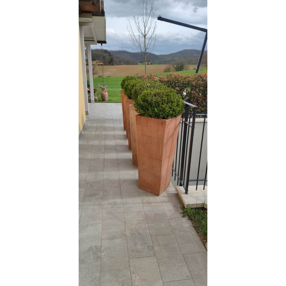 vaso quadrato liscio in terracotta d'Impruneta fatto a mano, shop online!