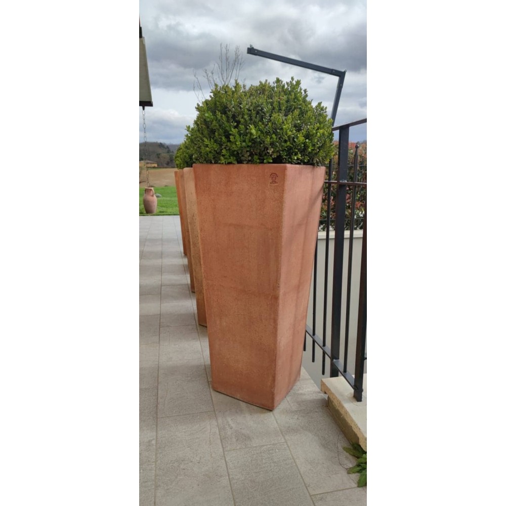 vaso quadrato liscio in terracotta d'Impruneta fatto a mano, shop online!