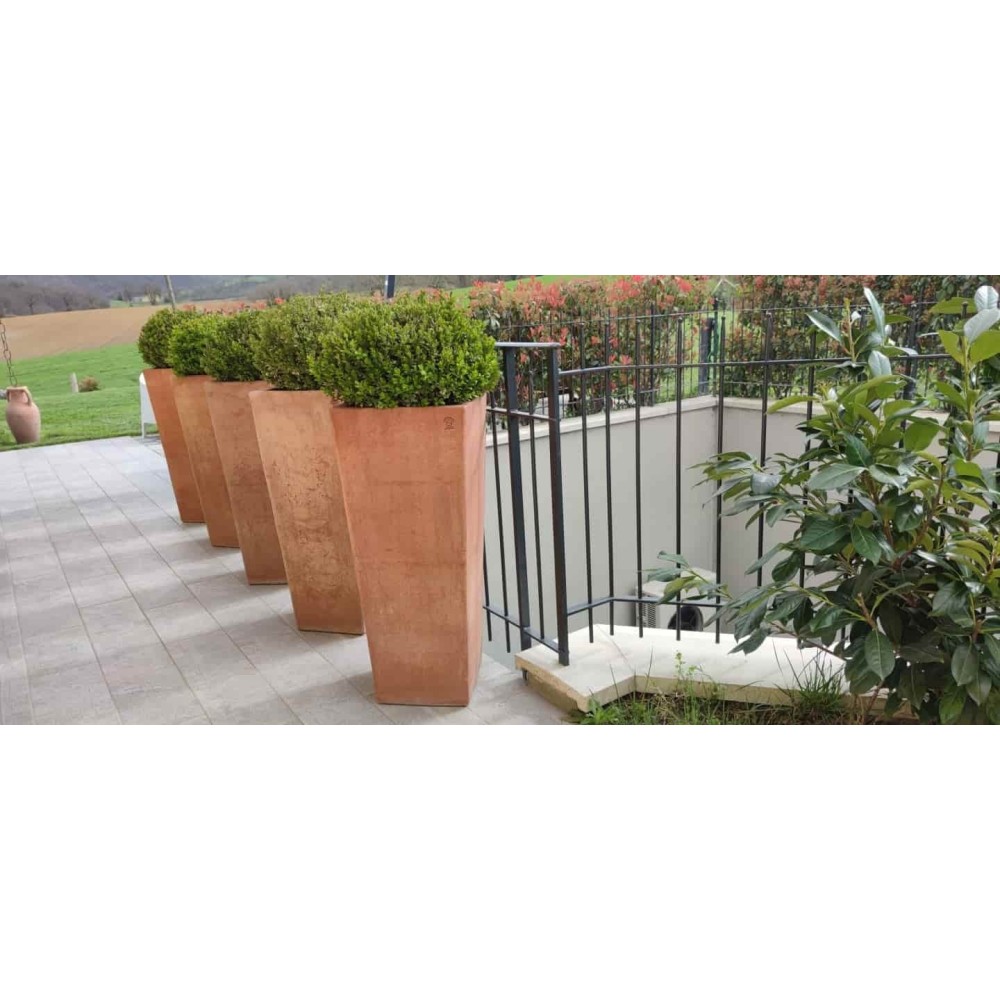 vaso quadrato liscio in terracotta d'Impruneta fatto a mano, shop online!