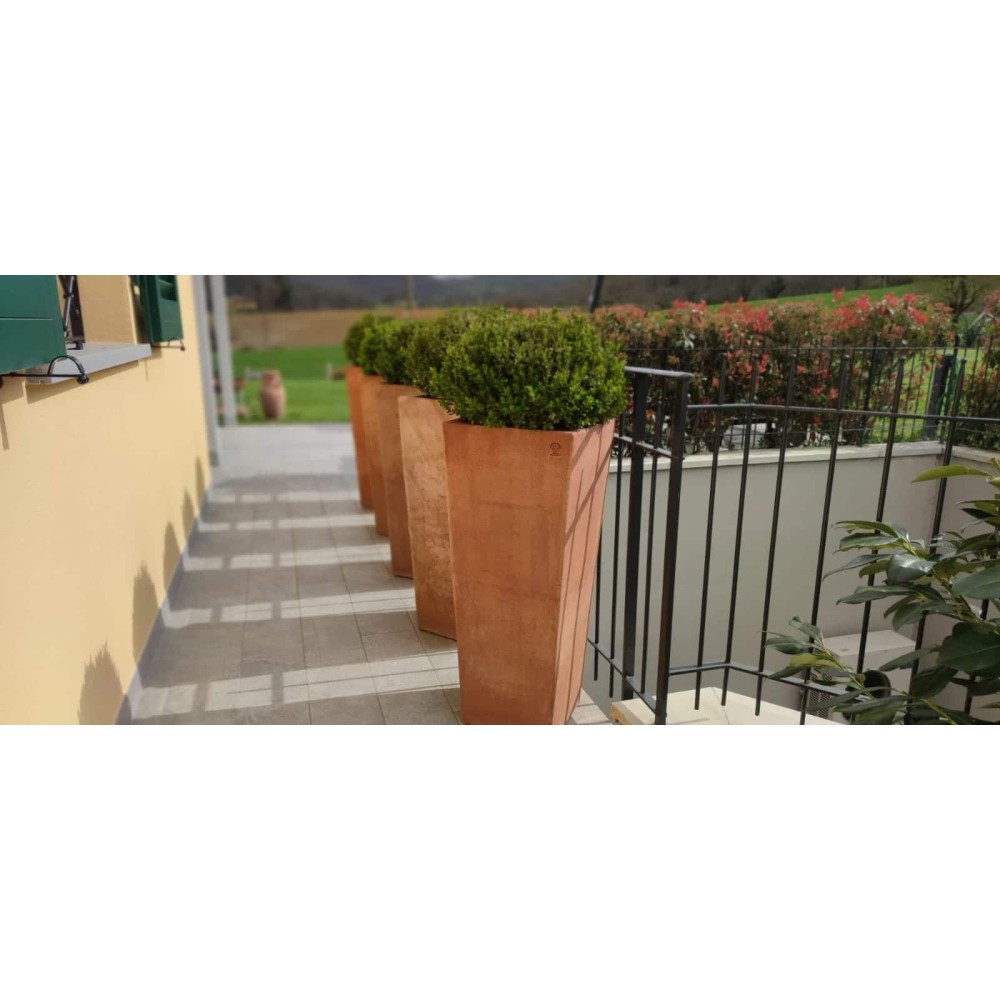 vaso quadrato liscio in terracotta d'Impruneta fatto a mano, shop online!