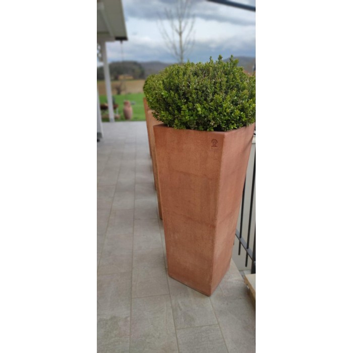 vaso quadrato liscio in terracotta d'Impruneta fatto a mano, shop online!