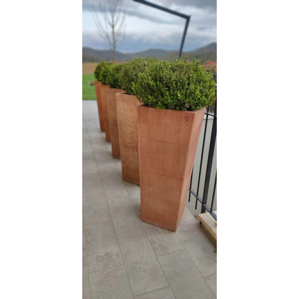 vaso quadrato liscio in terracotta d'Impruneta fatto a mano, shop online!