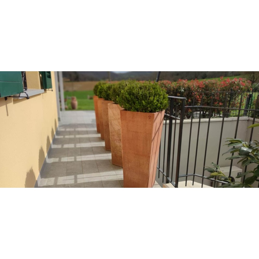 vaso quadrato liscio in terracotta d'Impruneta fatto a mano, shop online!