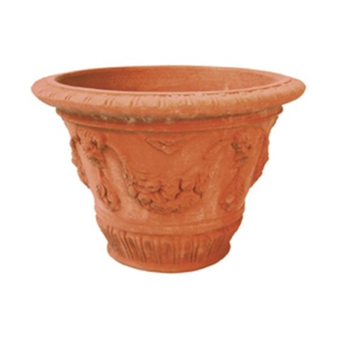 Vaso lavorato con maschere in terracotta d'Impruneta | Terrecotte Cestenoli