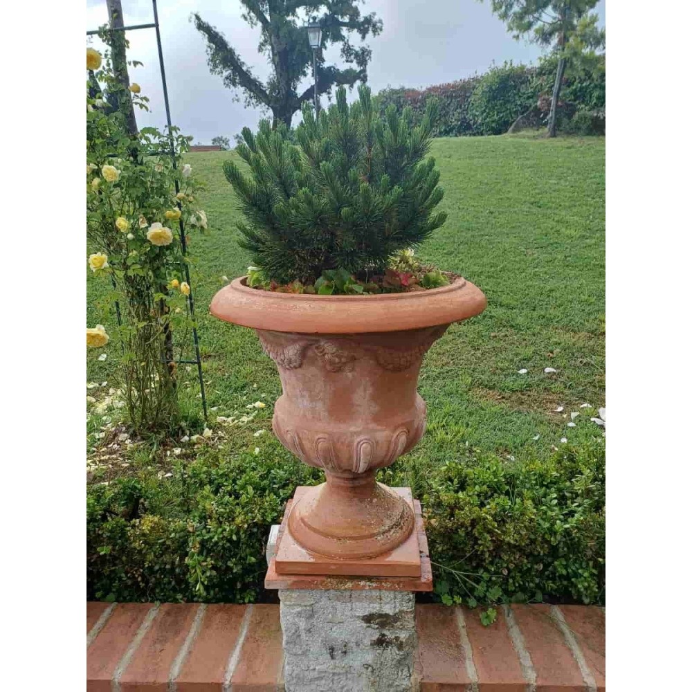 Vaso a calice festonato in terracotta fatto a mano | Terrecotte Cestenoli