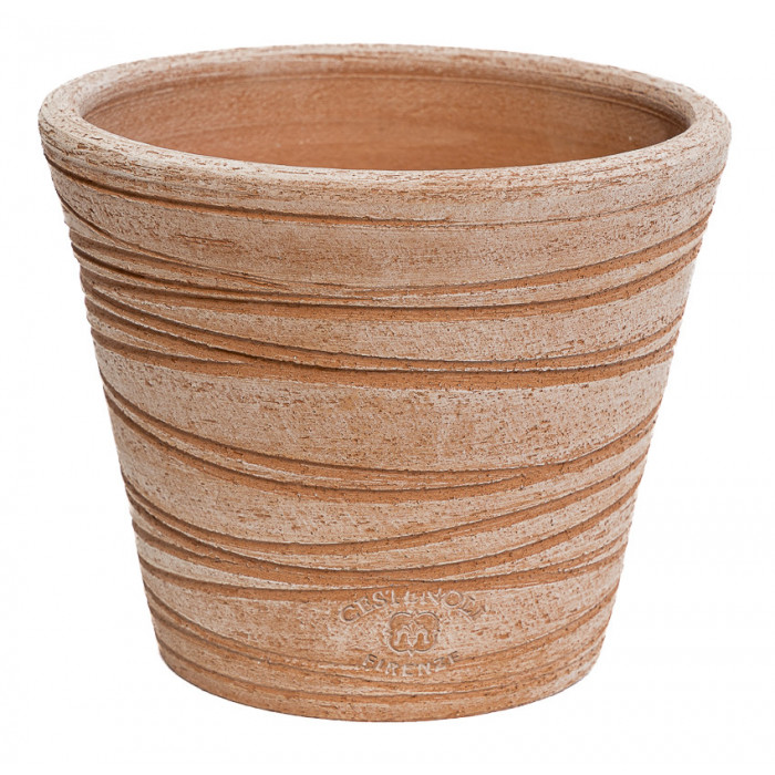 Vaso Moderno a Cono Rigato a Tornio in Terracotta