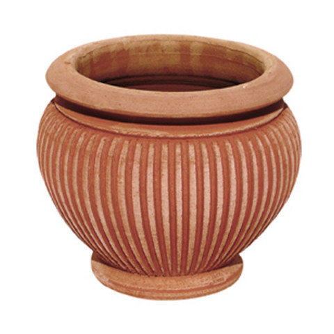 Round millerighe terracotta vase made on a lathe