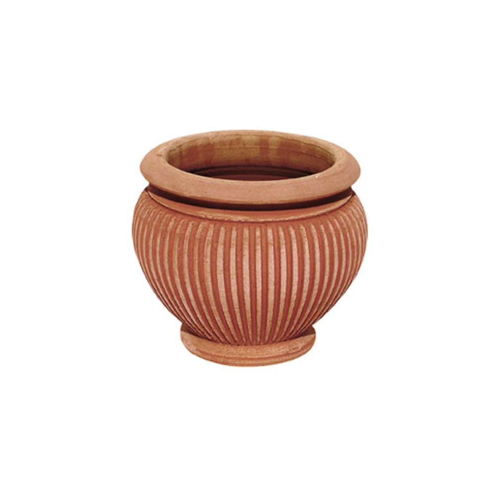Round millerighe terracotta vase made on a lathe